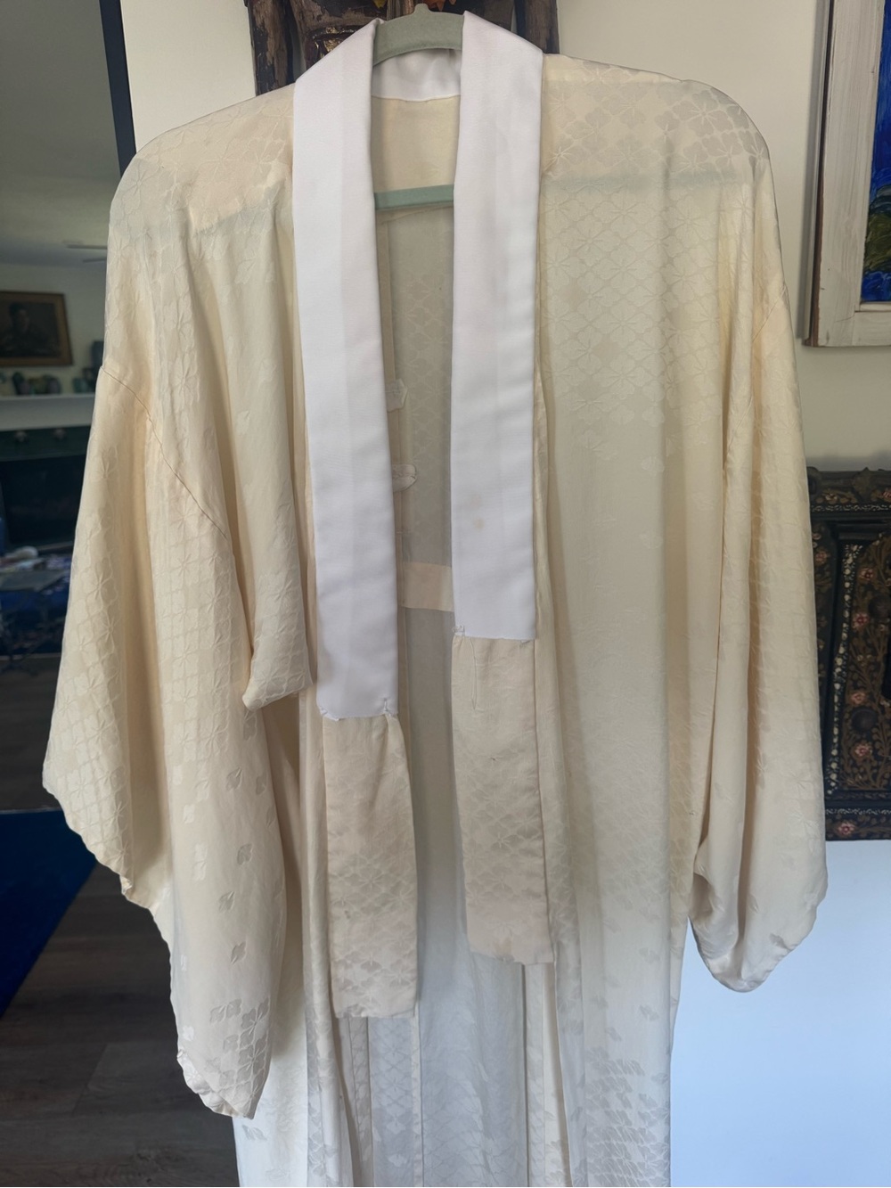 Pure silk Vintage Japanese kimono white/creme color original design GVC - Picture 4 of 6